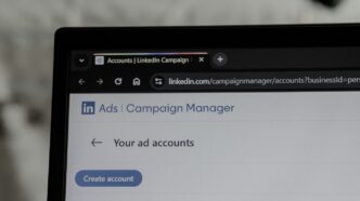 Linkedin ads campaign manager interface on laptop screen
