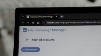 Linkedin ads campaign manager interface on laptop screen