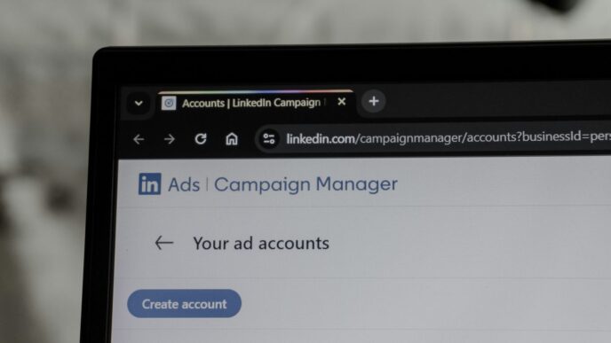 Linkedin ads campaign manager interface on laptop screen