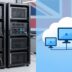 Split image: traditional server vs cloud with UK flag.