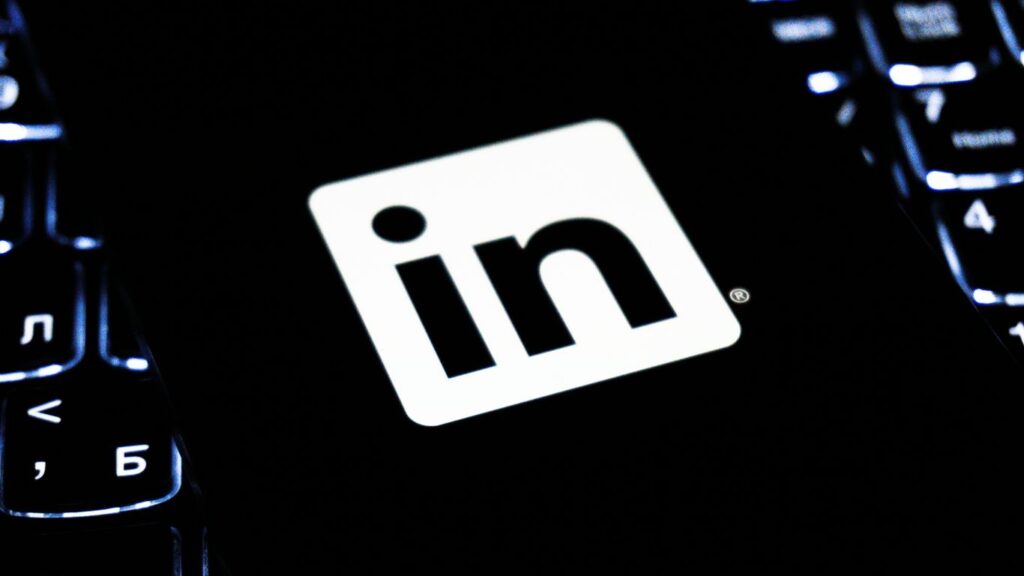Linkedin logo on a dark keyboard