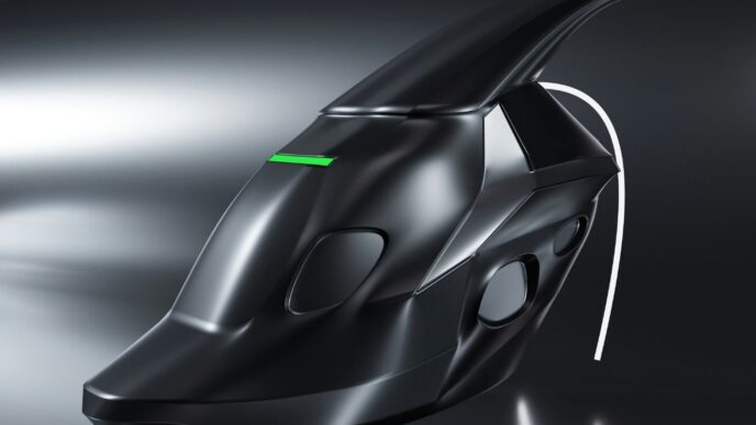 a futuristic car with a green light on it