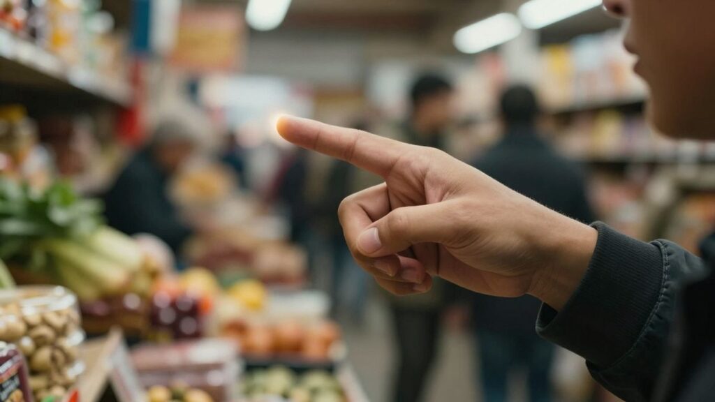 Salesperson's hand pointing forward, creating urgency.