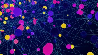 a large group of colorful balls floating in the air