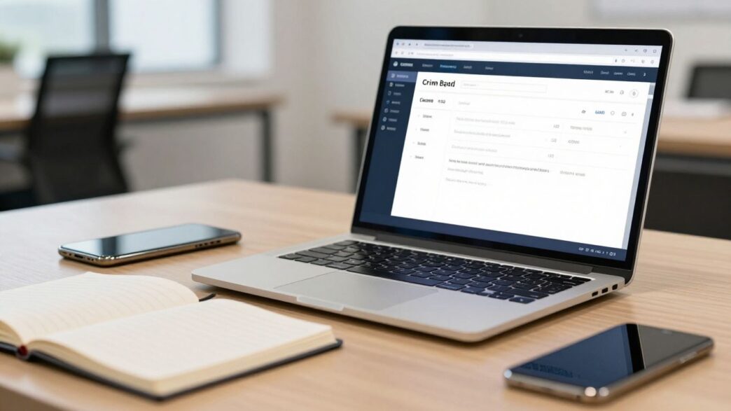 Salesforce CRM interface on a laptop.