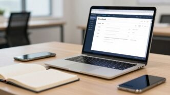 Salesforce CRM interface on a laptop.