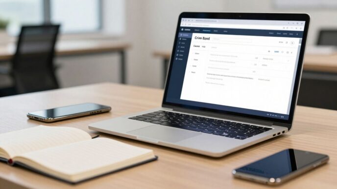 Salesforce CRM interface on a laptop.