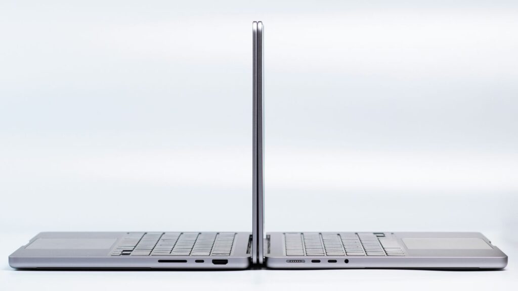 a silver laptop with a black keyboard
