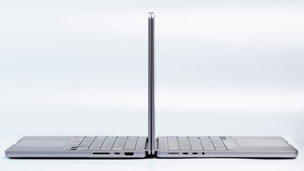 a silver laptop with a black keyboard