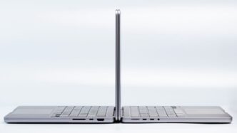 a silver laptop with a black keyboard