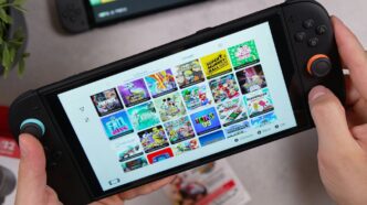 Someone is playing games on a nintendo switch.