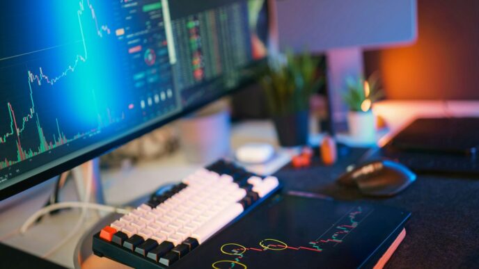 Stock market data displayed on a computer screen.