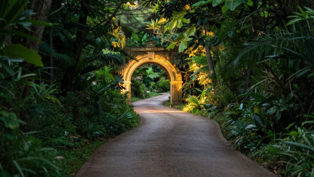 A path leading to a bright gateway.