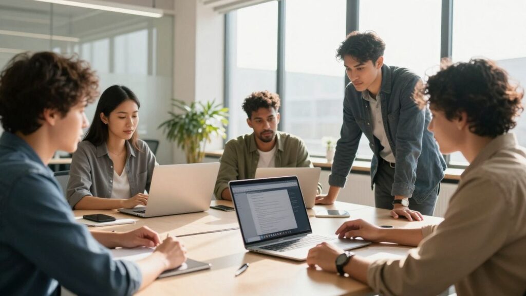 Team working efficiently with industry-specific software.