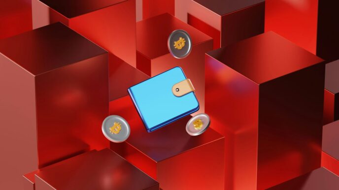 a red and white box with a blue screen and a blue square with a white circle and a