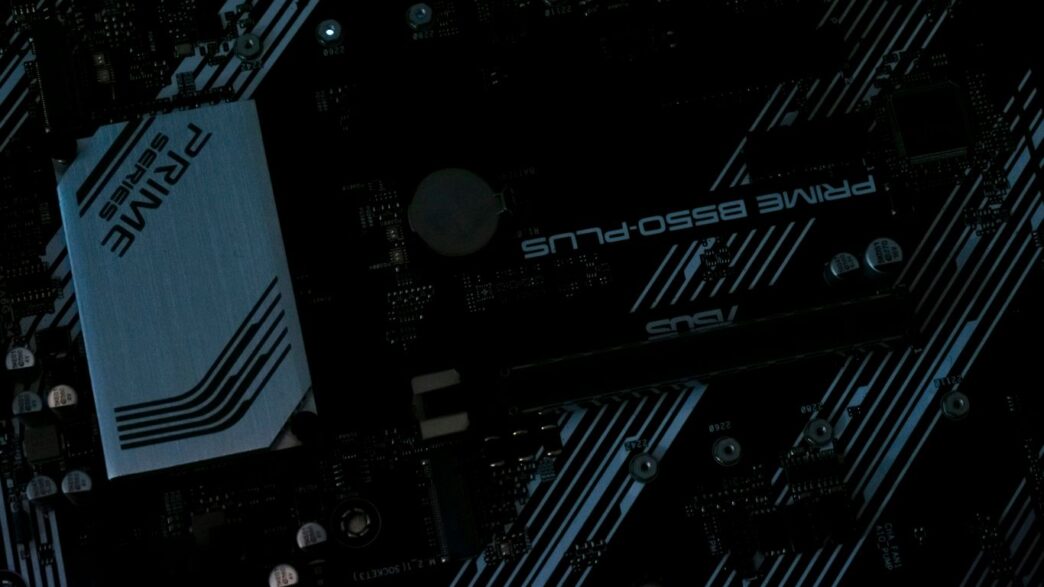 Asus prime b550-plus motherboard close-up view.