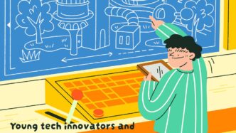 A person standing in front of a blackboard with a drawing on it