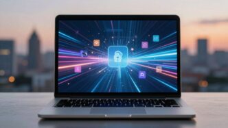 UK tech news websites on a laptop screen.