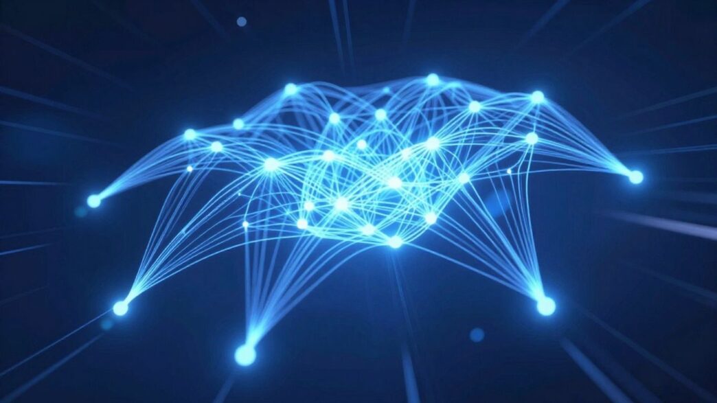 Abstract neural network with streaks of light suggesting growth.