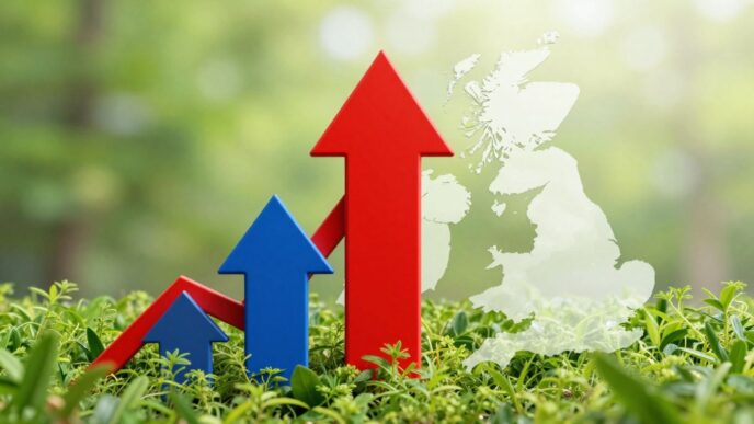 Upward arrow indicating sales growth in the UK.