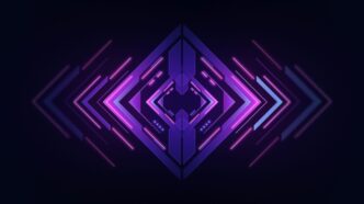 a dark background with a purple geometric design
