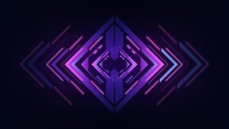 a dark background with a purple geometric design