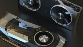 a close up of a graphics card on a table