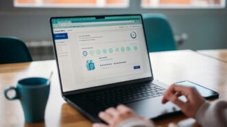 Person using a laptop to review a rewards program.