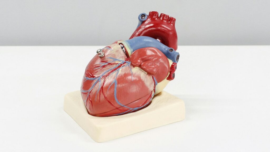 a model of a human heart on a white surface
