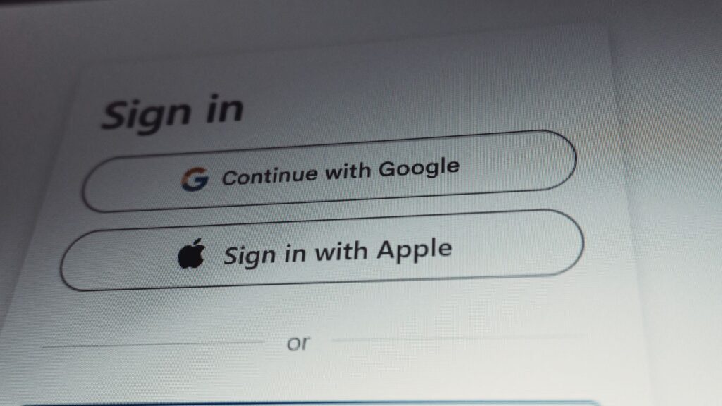 Sign in options with google and apple accounts.