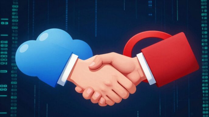 Salesforce and Oracle logos merging, suggesting a business acquisition.