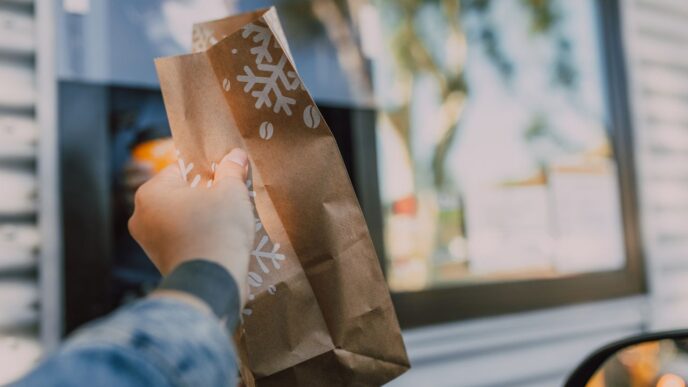 person holding a paper bag