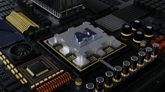 a close up of a computer processor with many components