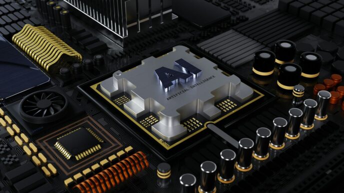 a close up of a computer processor with many components