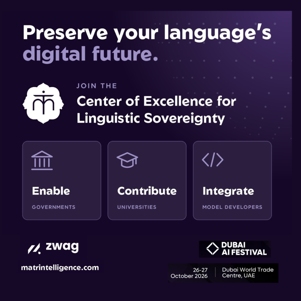 ZWAG AI launches its Center of Excellence for Linguistic Sovereignty at the Dubai AI Festival, advancing AI language accuracy, digital equity and support for more than 2,400 languages.